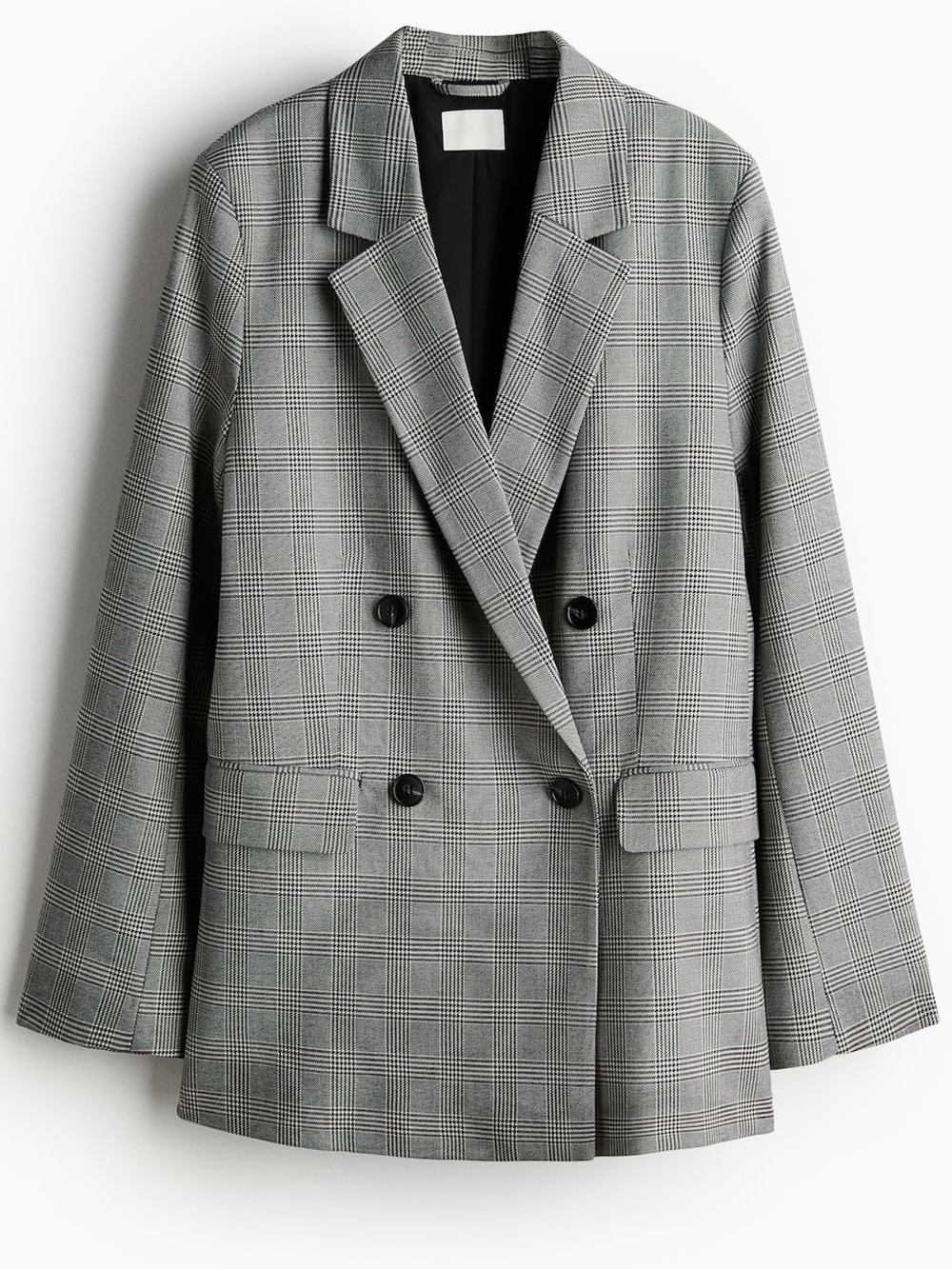 H&M Womens Oversized Double-Breasted Blazer Size XS Plaid Black, White & Grey